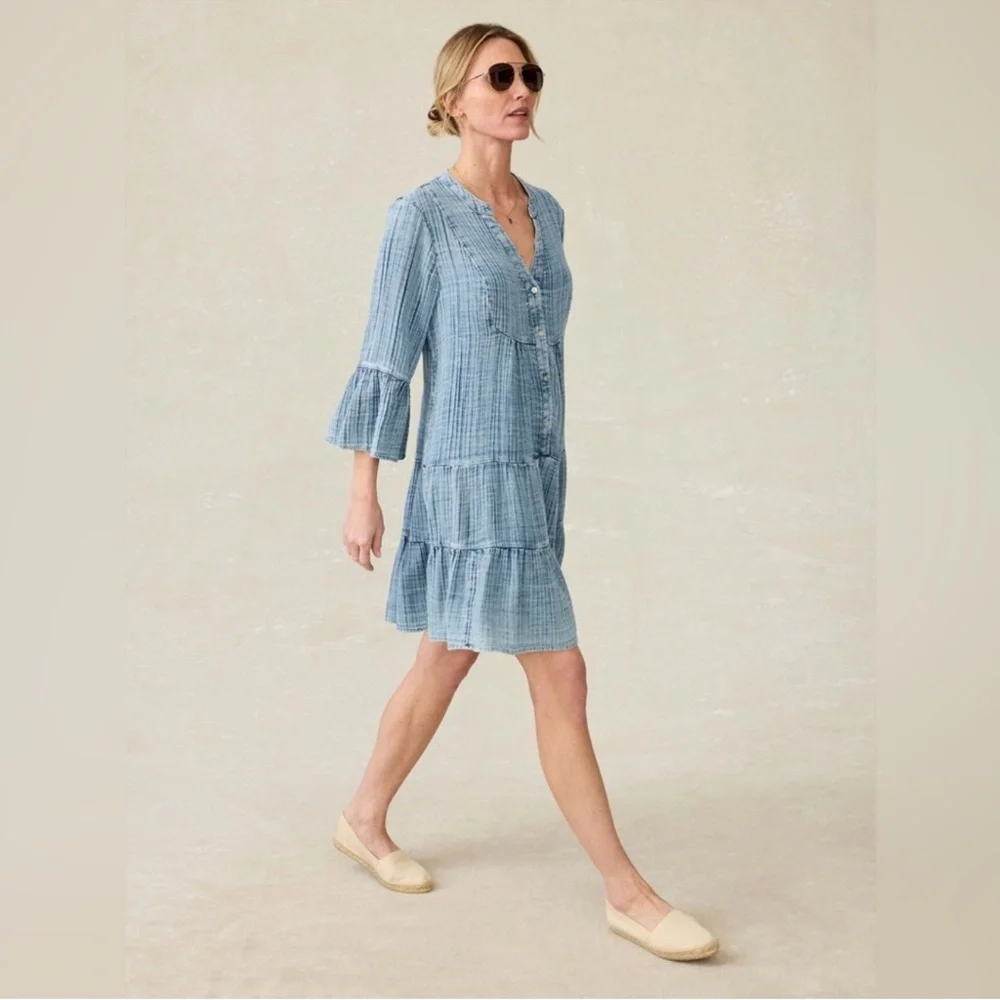 Faherty Dune Cotton Gauze Kasey Midi Dress, Light Blue Indigo, Size S, NWT - Picture 6 of 9